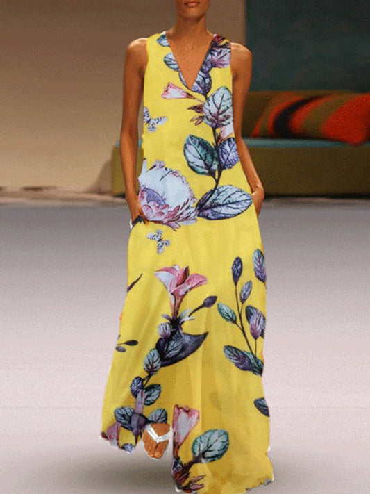 Floral Print V-Neck Sleeveless Dress