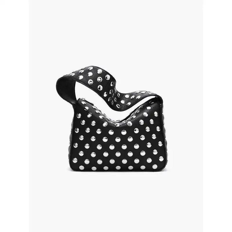 Compact Black Rivet Motorcycle Shoulder Bag