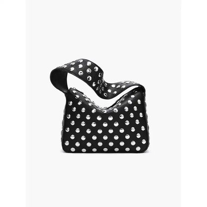 Compact Black Rivet Motorcycle Shoulder Bag