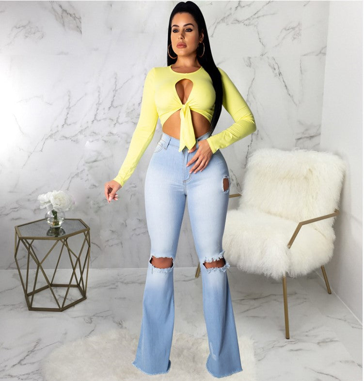 Comfort Fit High-Waisted Flared Slacks