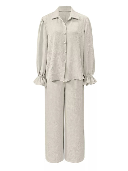 Ruffle Sleeve Shirt and Pants Set