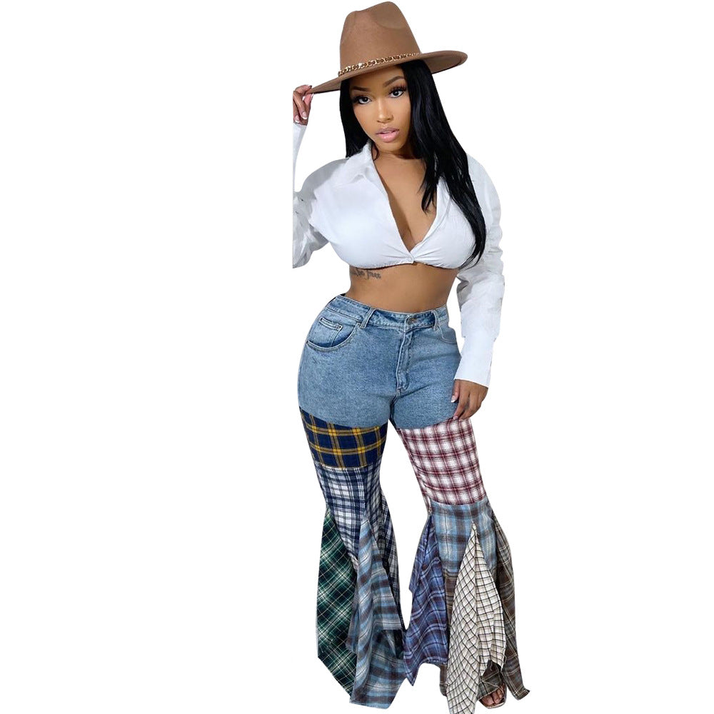 Sophisticated Flared Houndstooth Jeans
