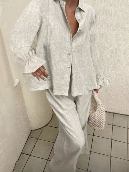 Ruffle Sleeve Shirt and Pants Set