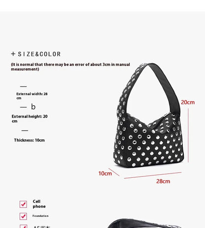 Compact Black Rivet Motorcycle Shoulder Bag