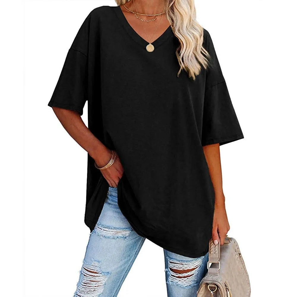 Casual V-Neck Loose-Fit Tee